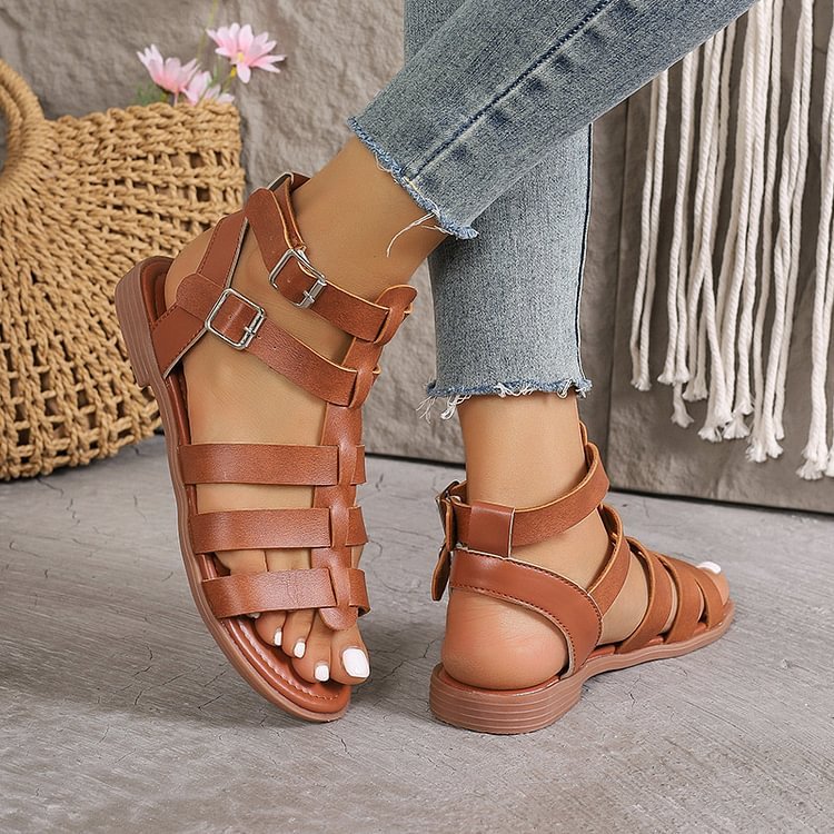 Summer Hollow Woven Thick Heel Non-Slip Sand Roman Shoes