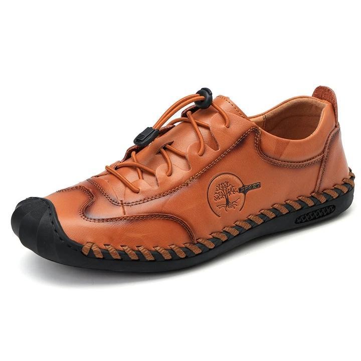 Men Hand Stitching Non Slip Elastic Lace Soft Sole Casual Leather Shoes Grounding shoes