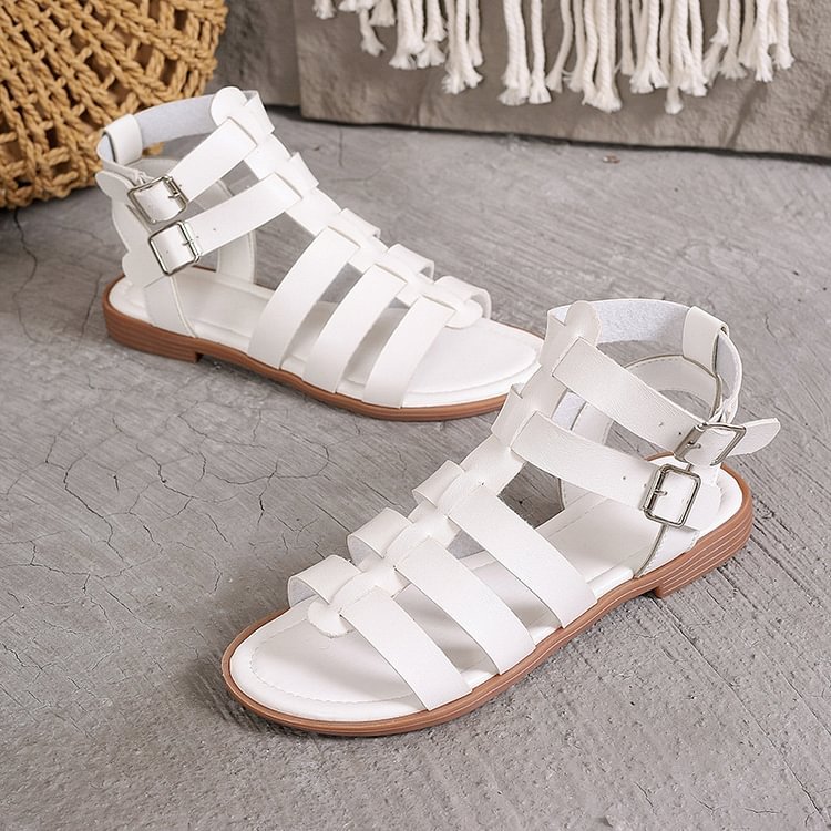 Summer Hollow Woven Thick Heel Non-Slip Sand Roman Shoes