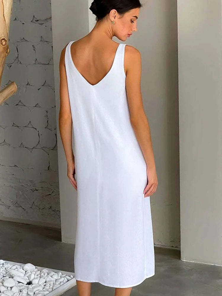 Linen Split Midi Dress
