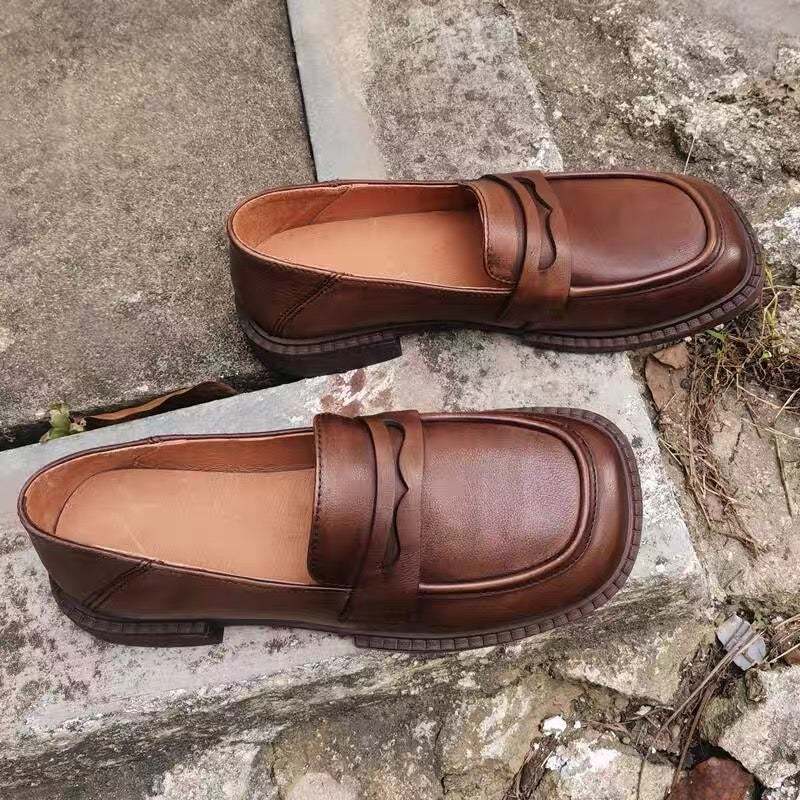 Handmade Womens Genuine Leather Loafers Black/Brown