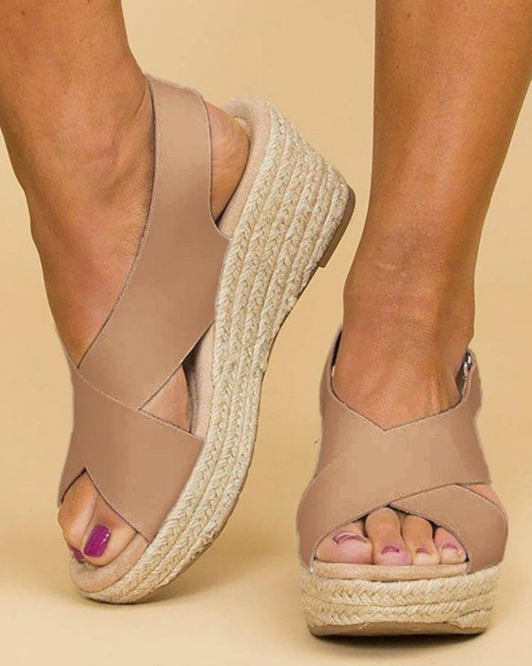 Braided Criss Cross Slingback Wedge Sandals