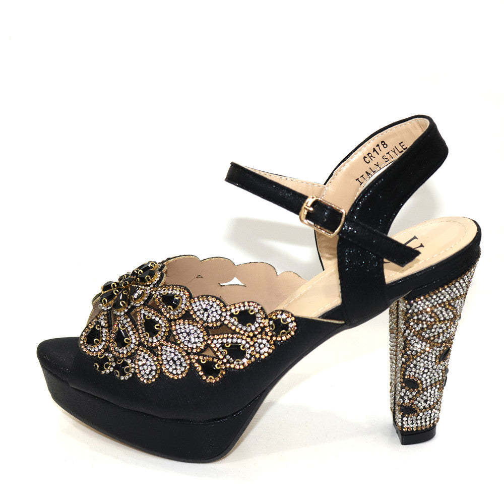 Fish Mouth High Heels Shiny Rhinestone Fashion Sandals
