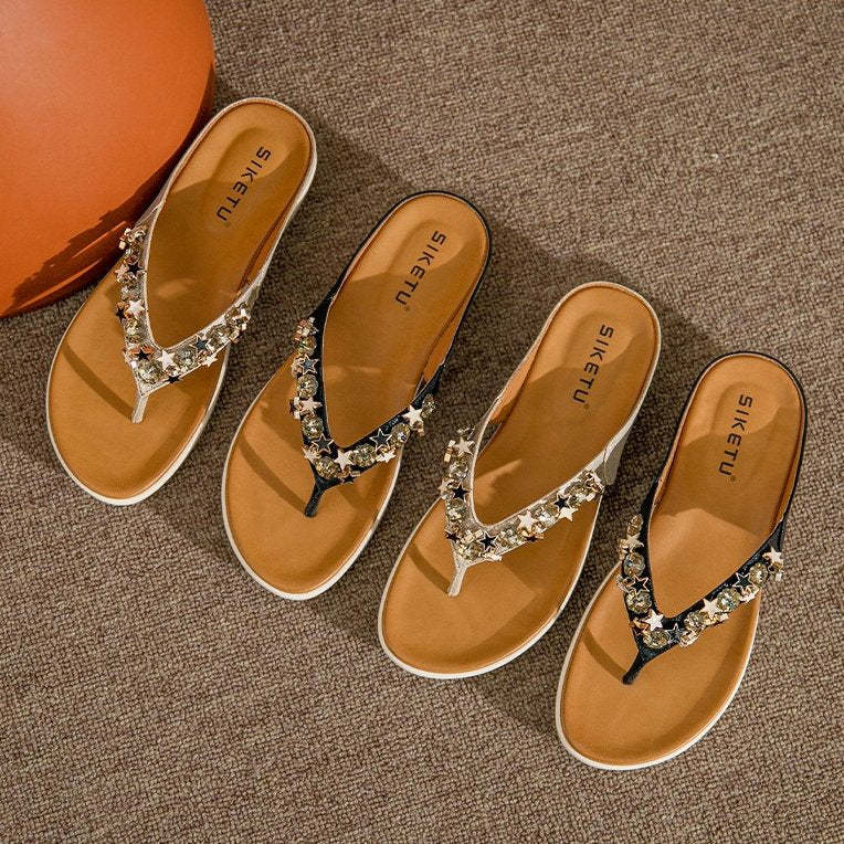 Orthopedic Sandals Soft Arch Support Insole Jeweled Flip-flops Bling Summer