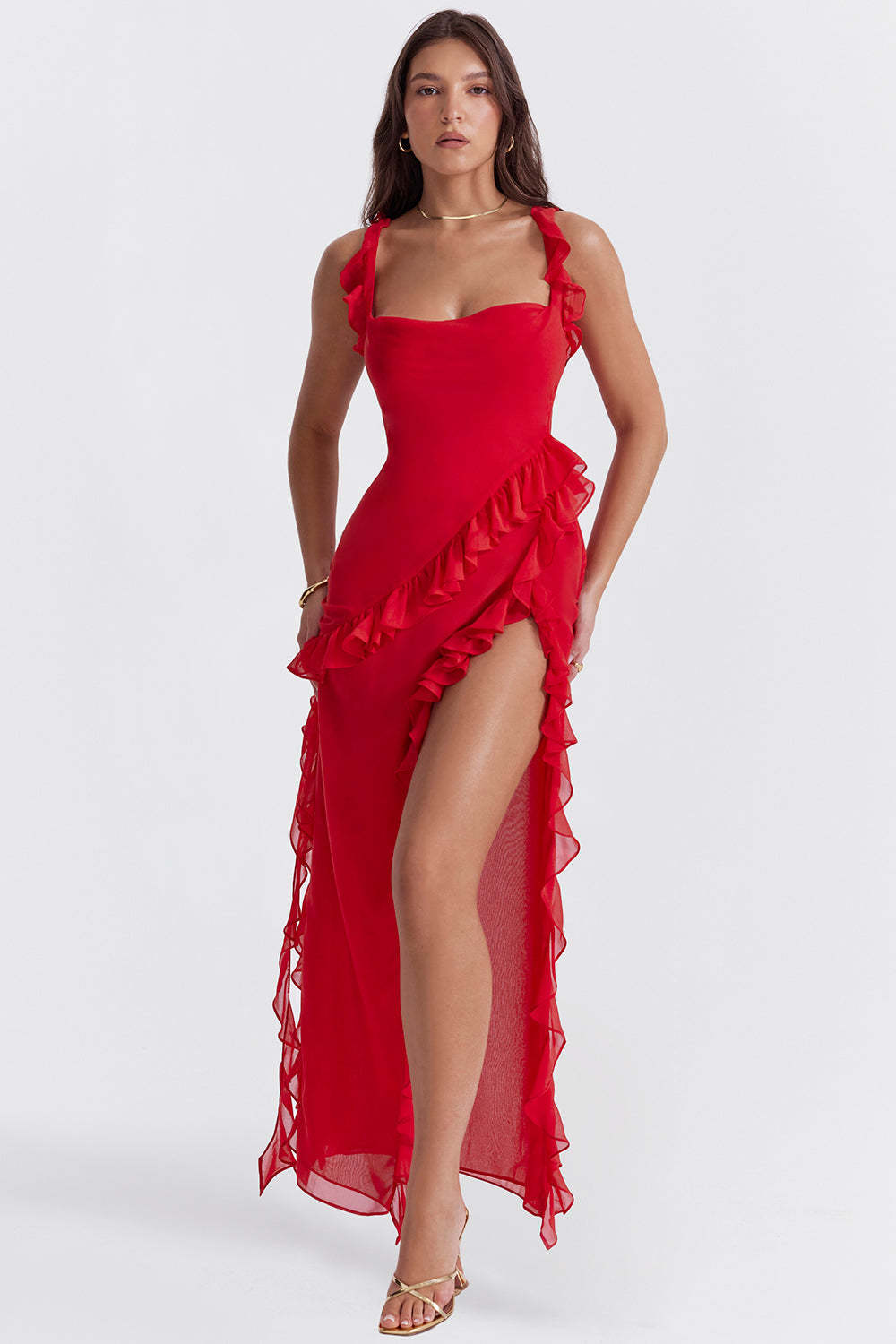 Ruffle Side Slit Party Dress