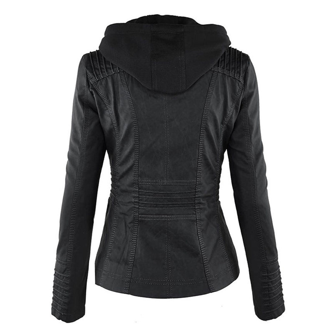 Vegan Leather Jacket With Detachable Hood
