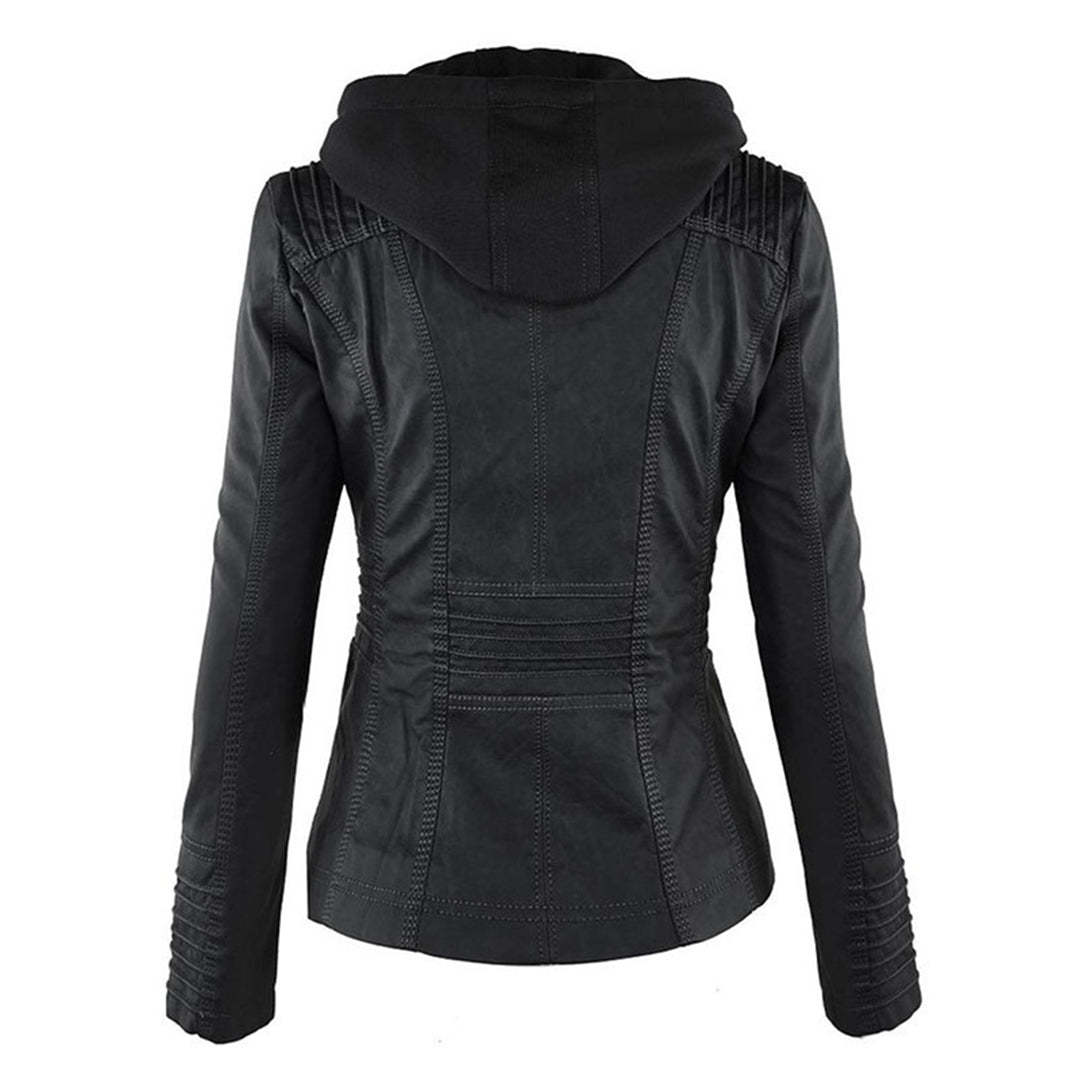 Vegan Leather Jacket With Detachable Hood