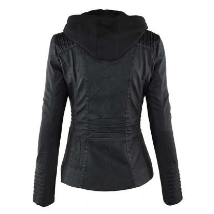 Vegan Leather Jacket With Detachable Hood