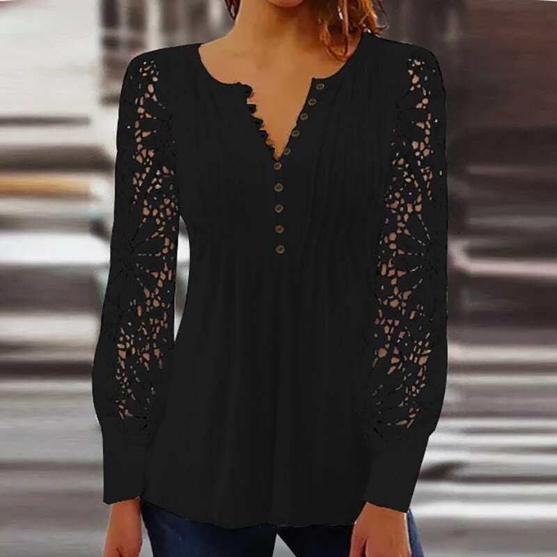 Lacey Pleated Buttoned Blouse