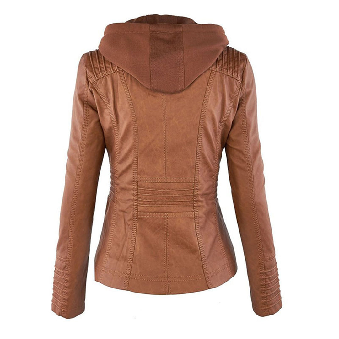 Vegan Leather Jacket With Detachable Hood