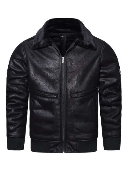Vegan Leather Jacket with Shearling Collar