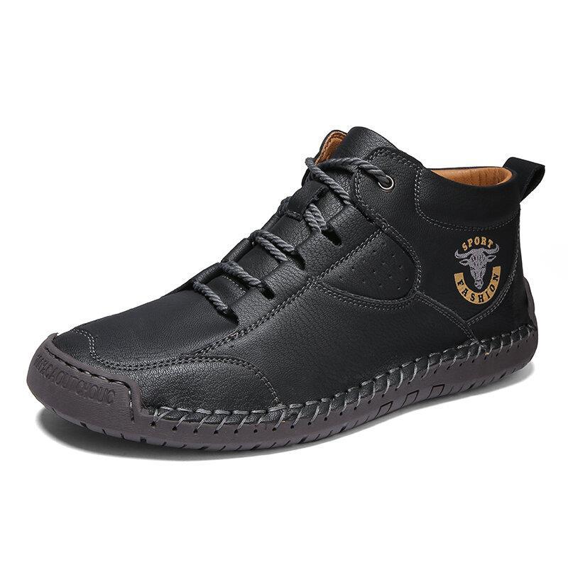 Men's Handmade Stitching Leather Shoes Non-Slip Soft Sole Casual Ankle