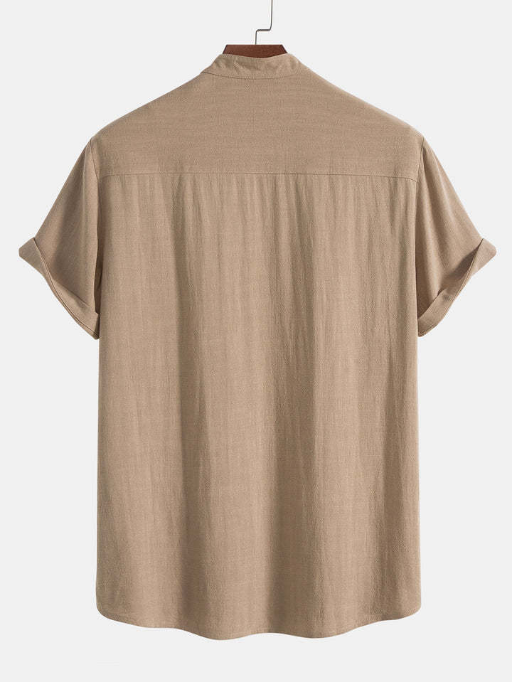 Linen And Rayon Blend Stand Collar Shirt