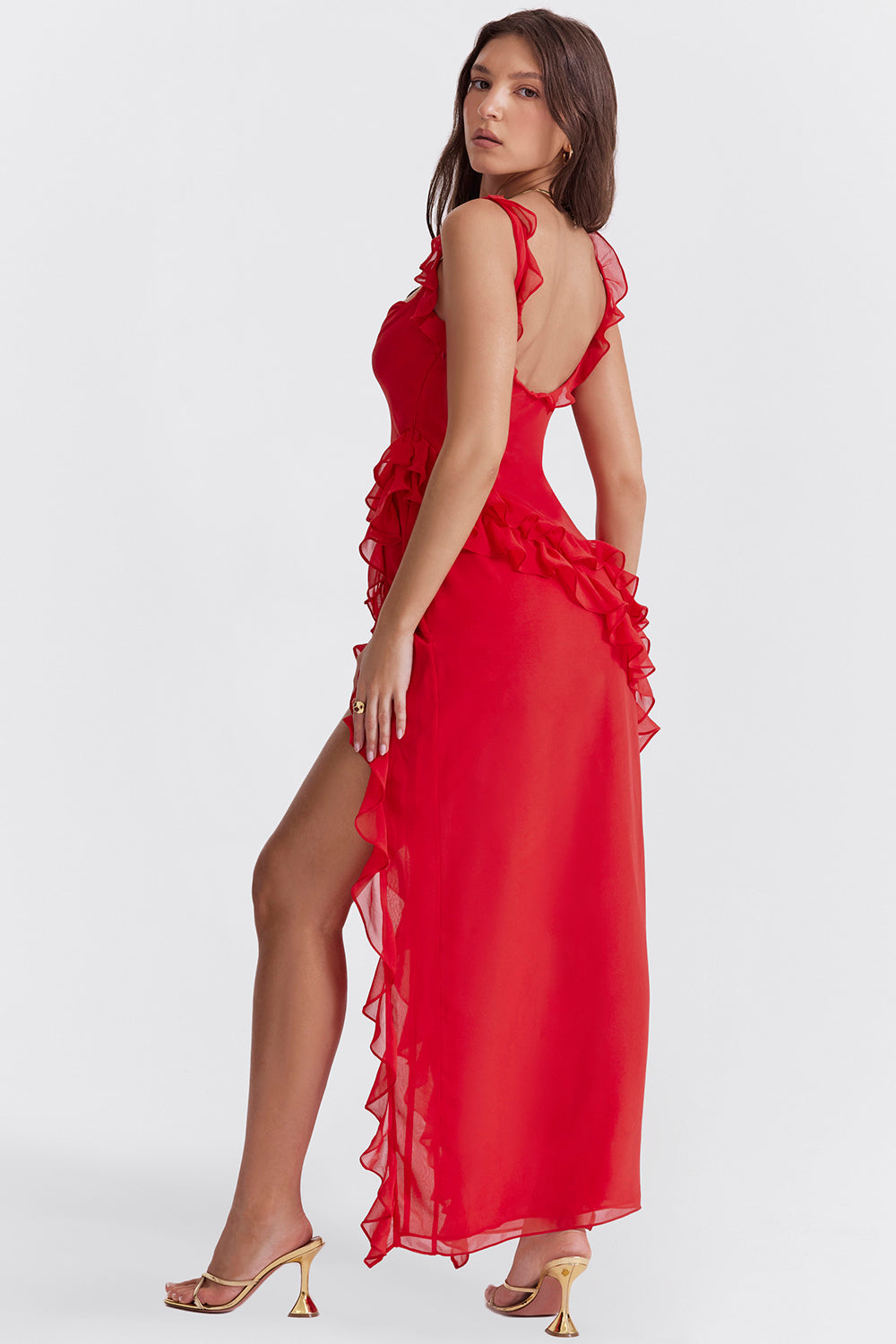 Ruffle Side Slit Party Dress