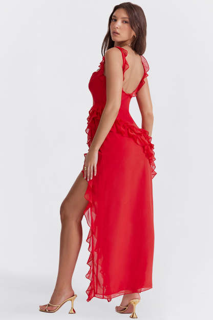 Ruffle Side Slit Party Dress