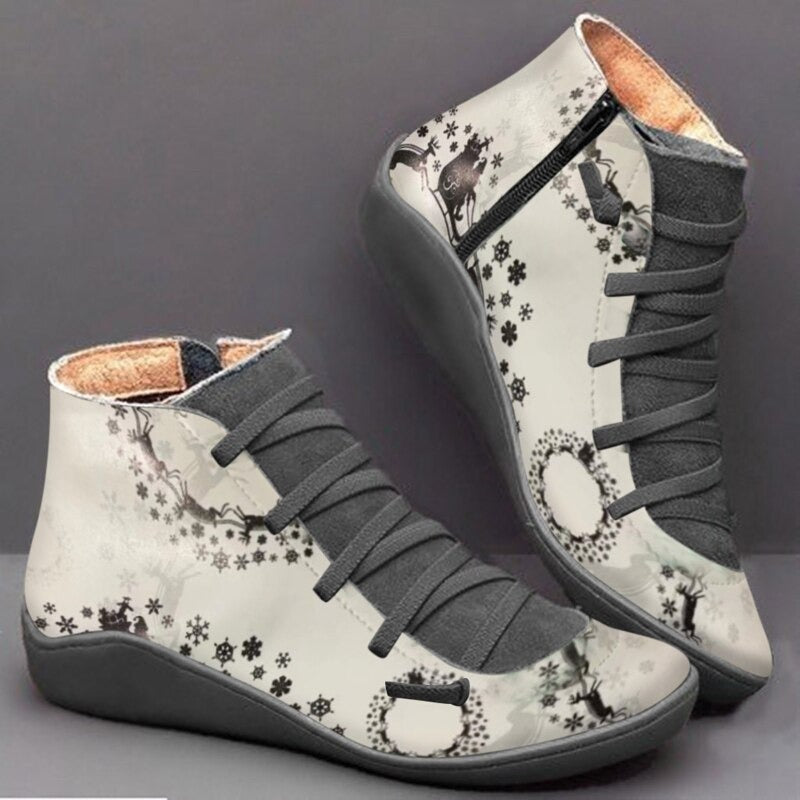 Women Boots Leather Chrismas Santa Orthopedic Shoes