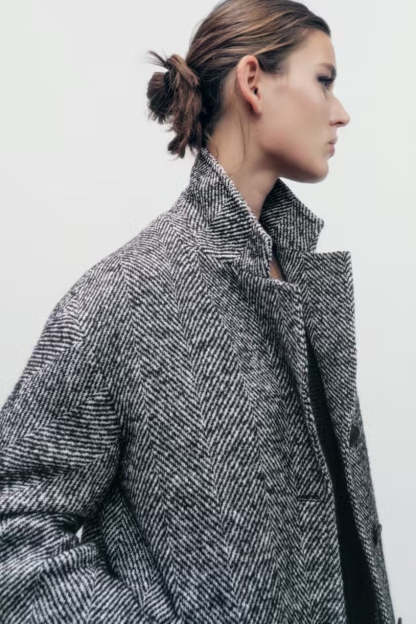 Women's Herringne Pattern Overcoat