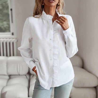 Ruffled Front Button-Up Blouse