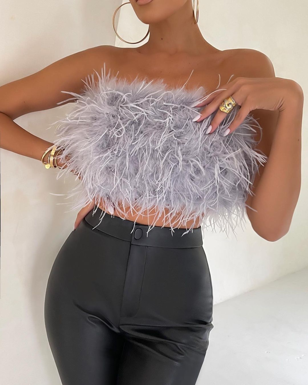 Strap Top With Imitation Feathers
