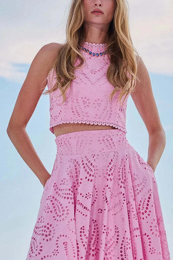 Embroidered Set Top and Maxi Skirt