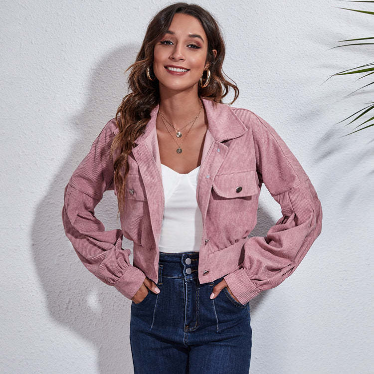 Blush Pink Cropped Corduroy Jacket