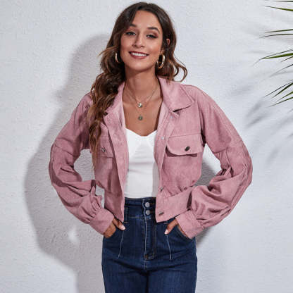 Blush Pink Cropped Corduroy Jacket