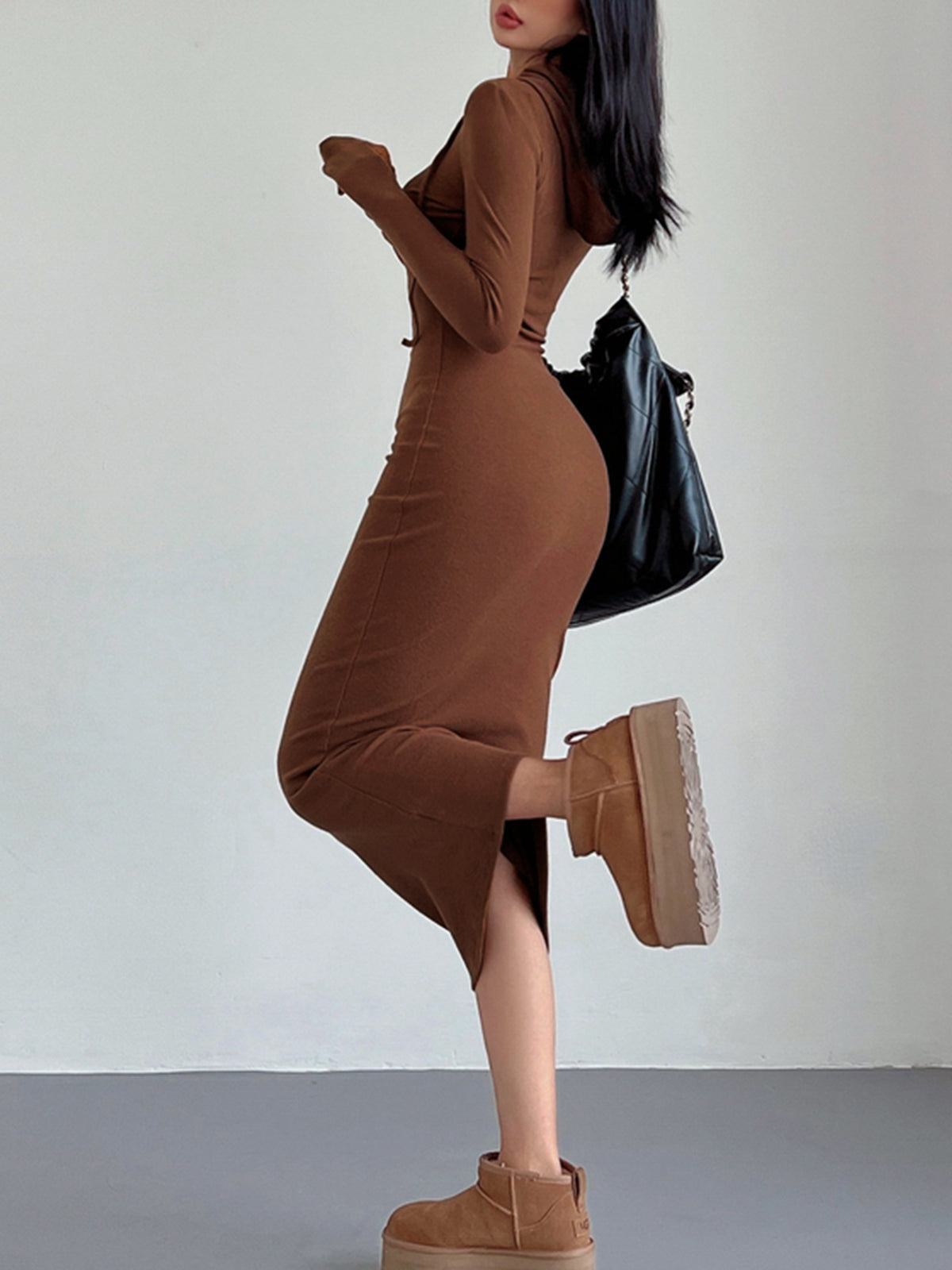 Casual Hooded Dress with Drawstring