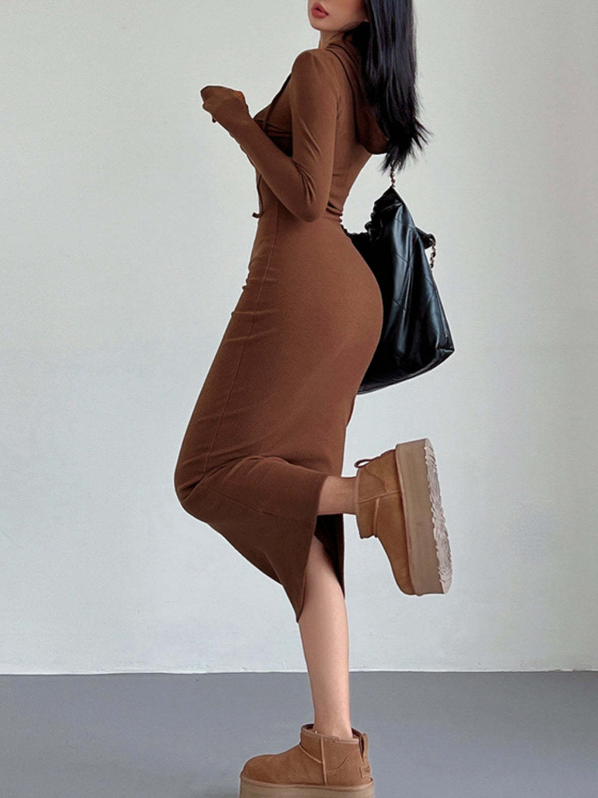 Casual Hooded Dress with Drawstring