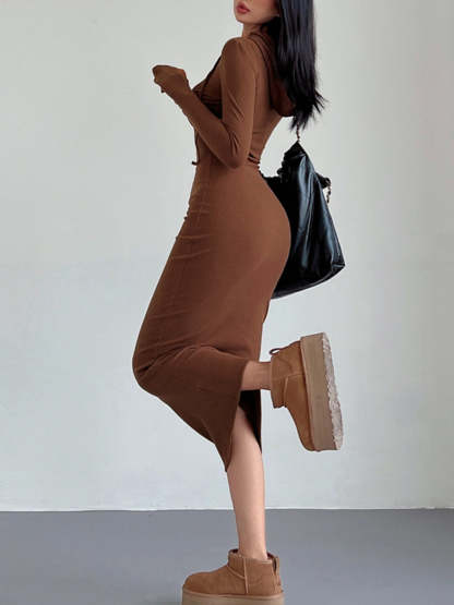 Casual Hooded Dress with Drawstring