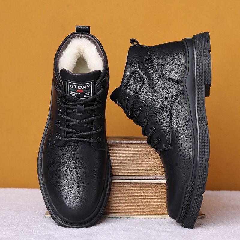 Men's Fleece Lace-Up Leather Waterproof British Martin Boots