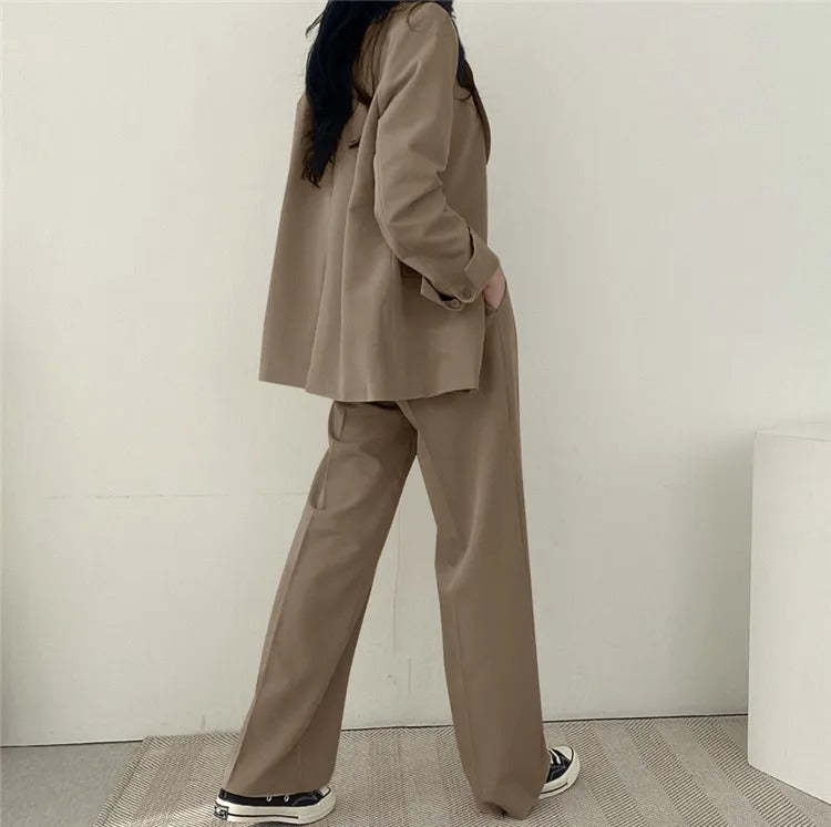 Plain Blazer and Straight Fit Pants Set