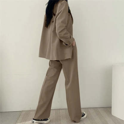 Plain Blazer and Straight Fit Pants Set