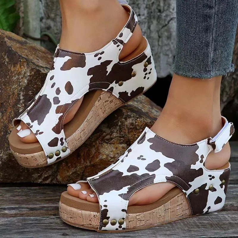 Cork Platform Wedges Slingback Ankle Buckle Strap Sandals