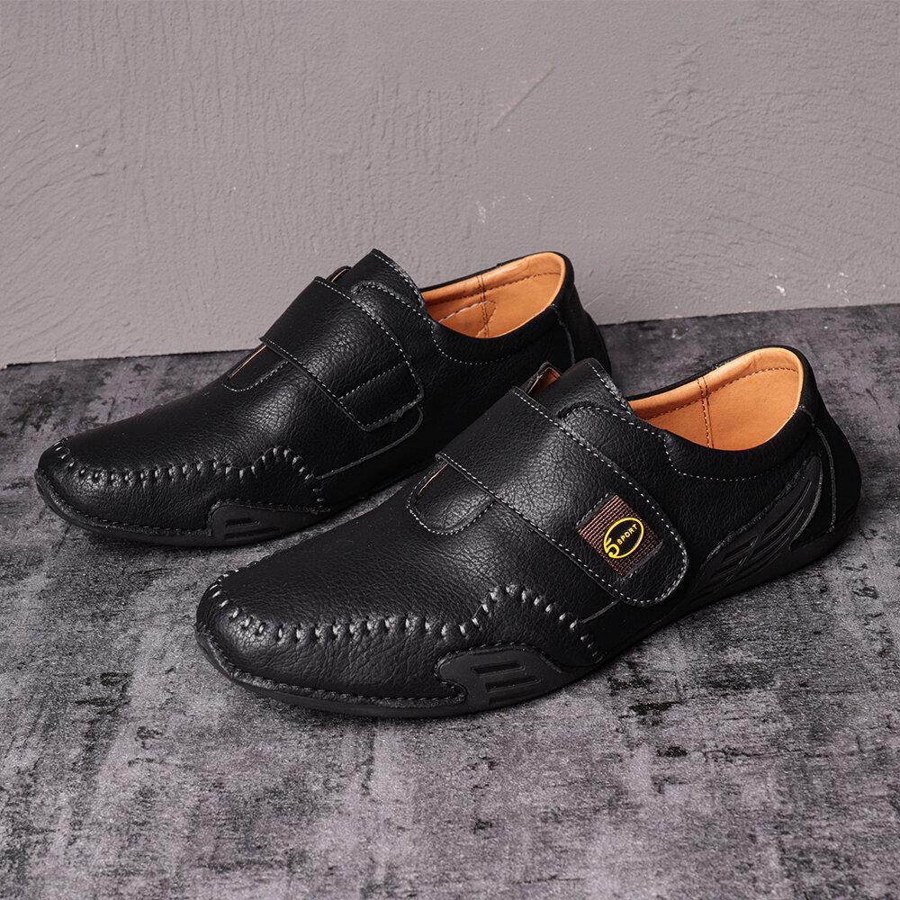 Men's Hand Stitching Leather Hook Loop Soft Casual Driving Shoes