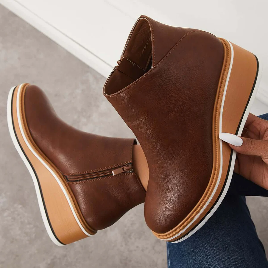 Casual Wedge Sneakers Side Zipper Platform Wedge Ankle Boots
