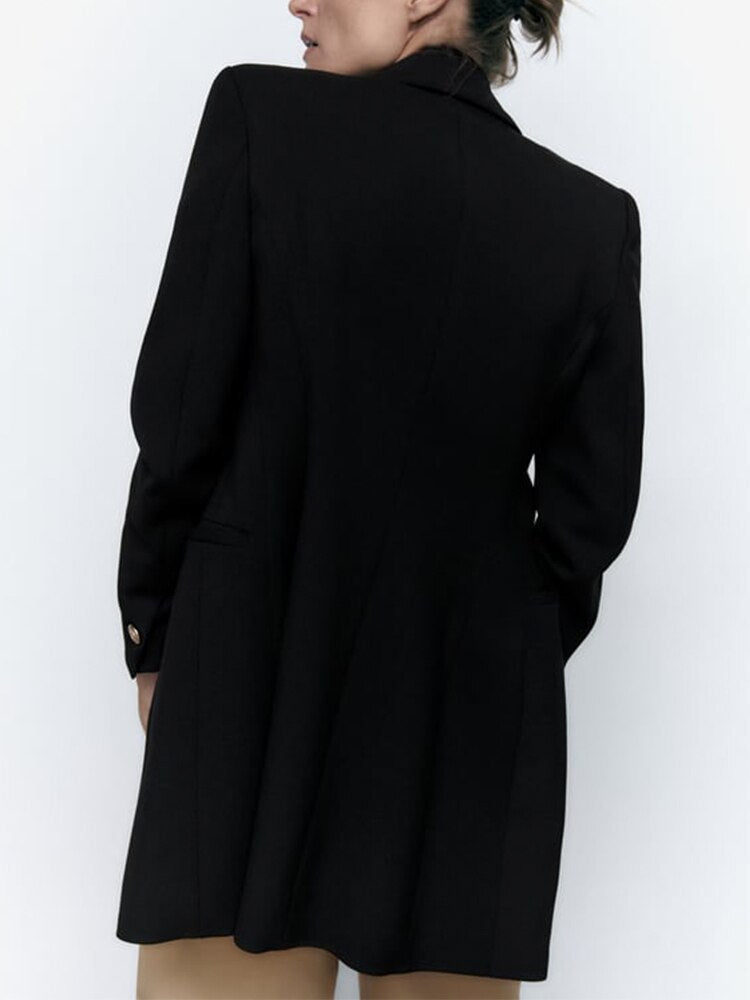 Long Ladies Blazer With Gold Button