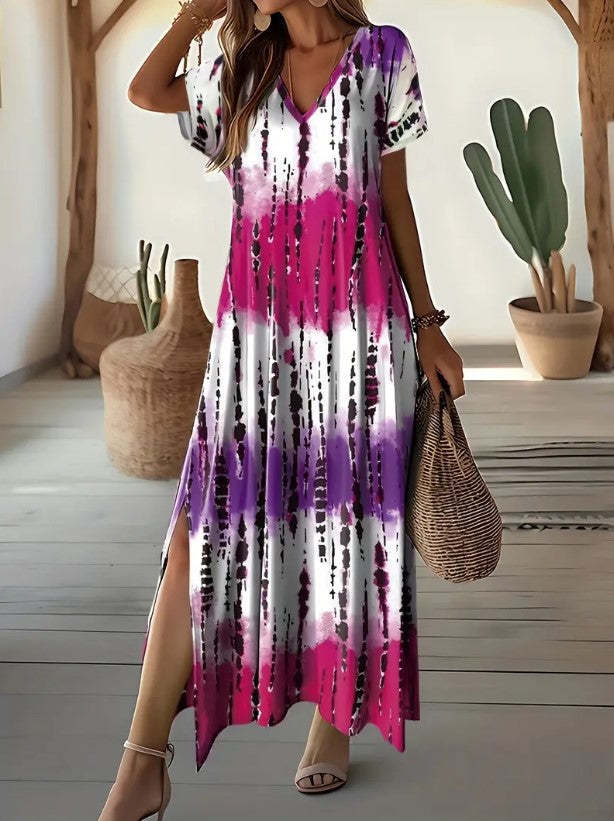 Asymmetrical Striped Maxi Dress