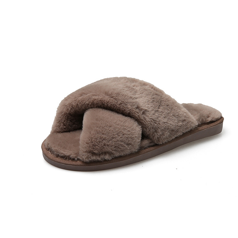 House Slippers Women Flat Soft Faux Fur Plus Plush Slides Super Warm Winter