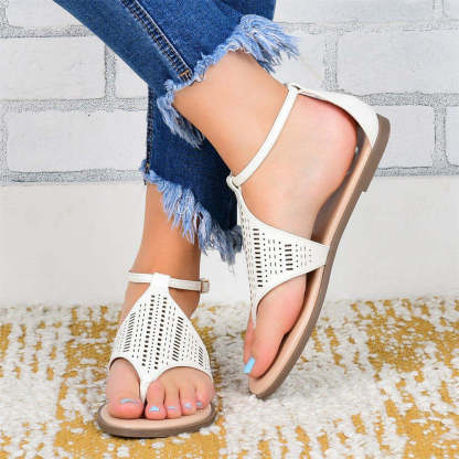 Summer Women Roman Style Hollow Clip Toe Thong Flat Sandals Flip Flops