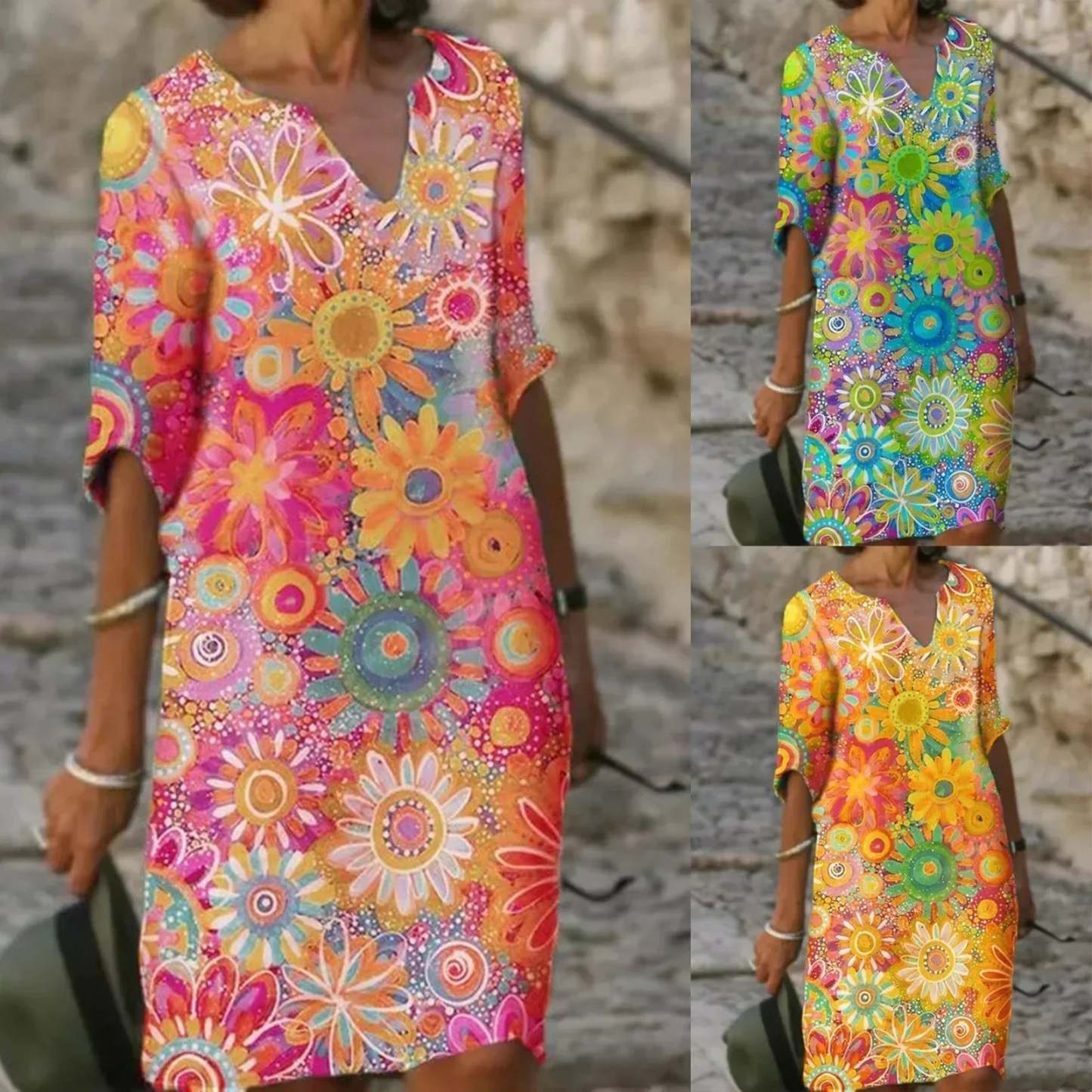 Floral print dress with V-neck