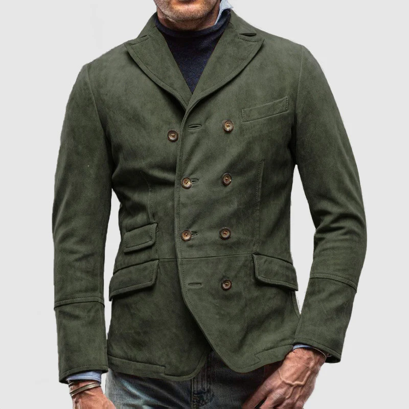 Double Buttoned Suede Blazer for Men