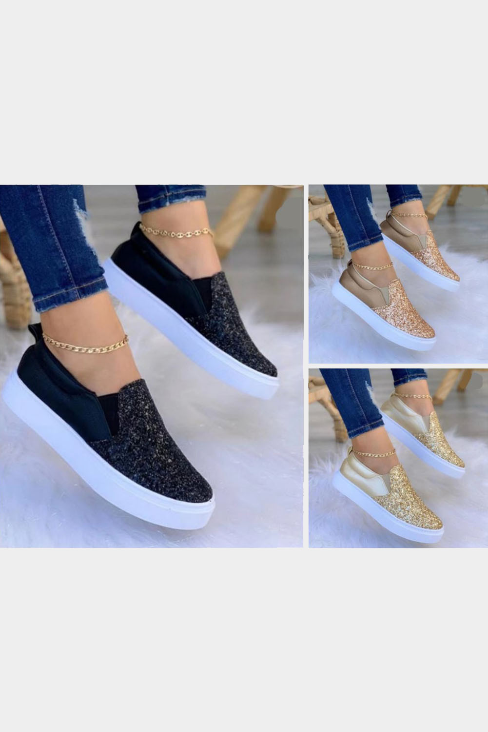 Sequin Thick Sole Lefu Shoes Loafers