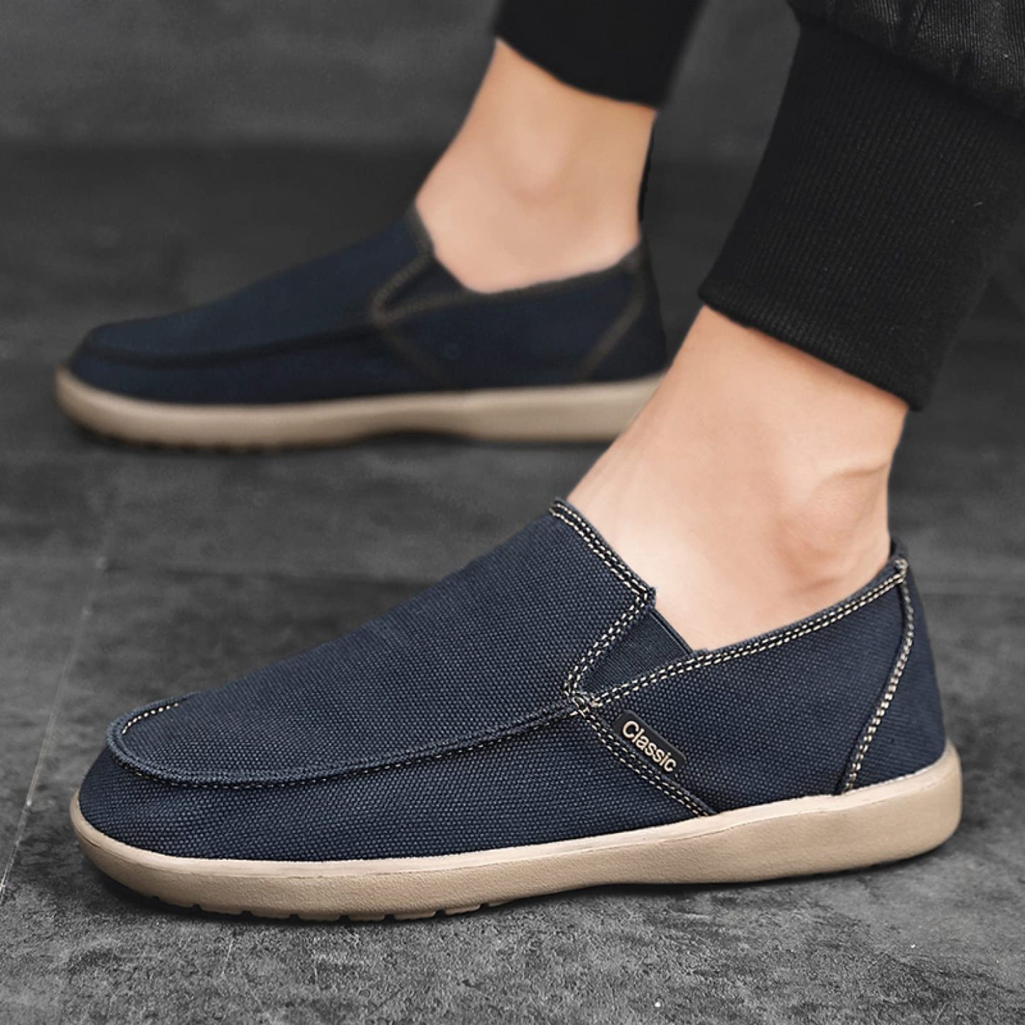 Men's Classic Loafers Summer Canvas Casual Shoes Slip On Walking Flat Shoes Comfortable Boat Shoes Male Driving Flats