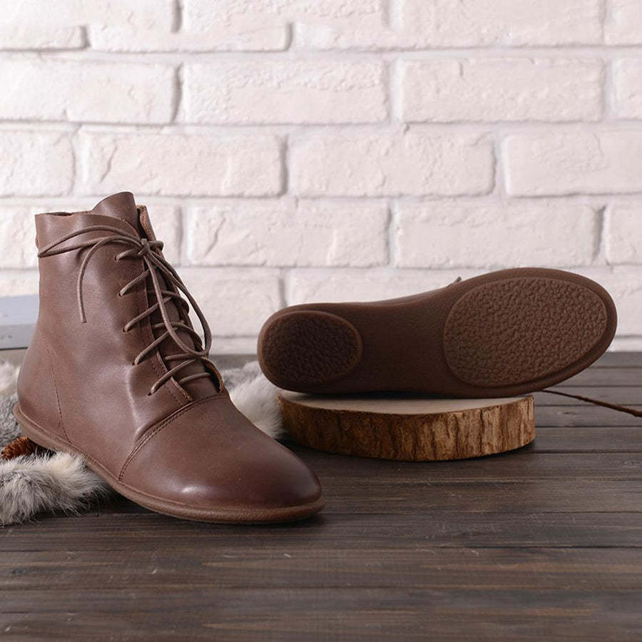 Oxfords For Women Lace Up Flat Sole Ankle Boots Handmade Waxing Leather Martin Boots