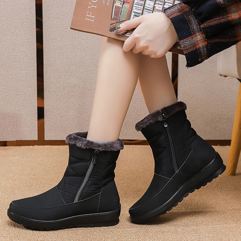 Women Waterproof Fur Boots Zipper Thick Sole Orthopedic Shoes