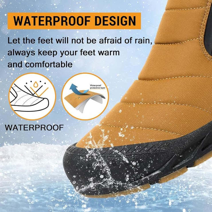 Warm Lined Snow Boots Zip Short Shaft Boots Flat Outdoor Comfortable Non-slip & Waterproof Winter Barefoot Shoe (Unisex)