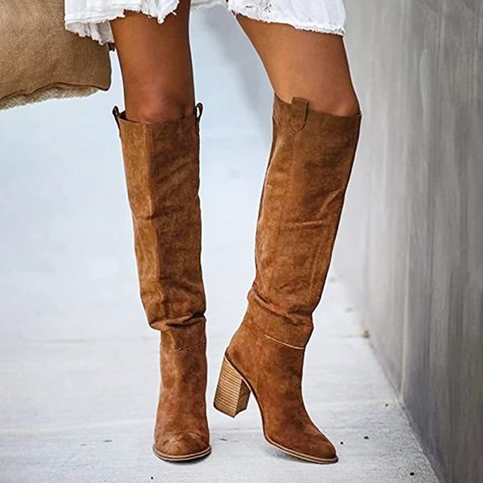 High block heel suede boots for a boho chic and comfortable look