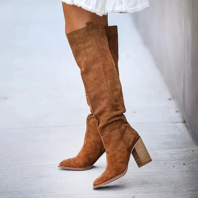 High block heel suede boots for a boho chic and comfortable look