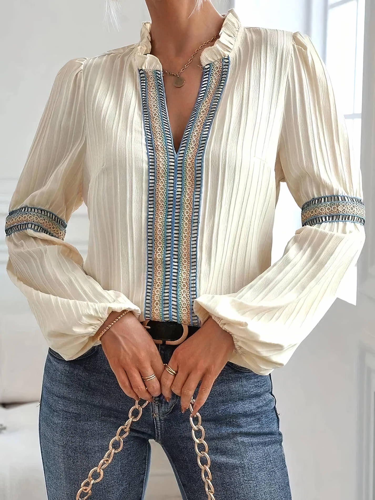 Classic Women's Blouse with Lace Accents