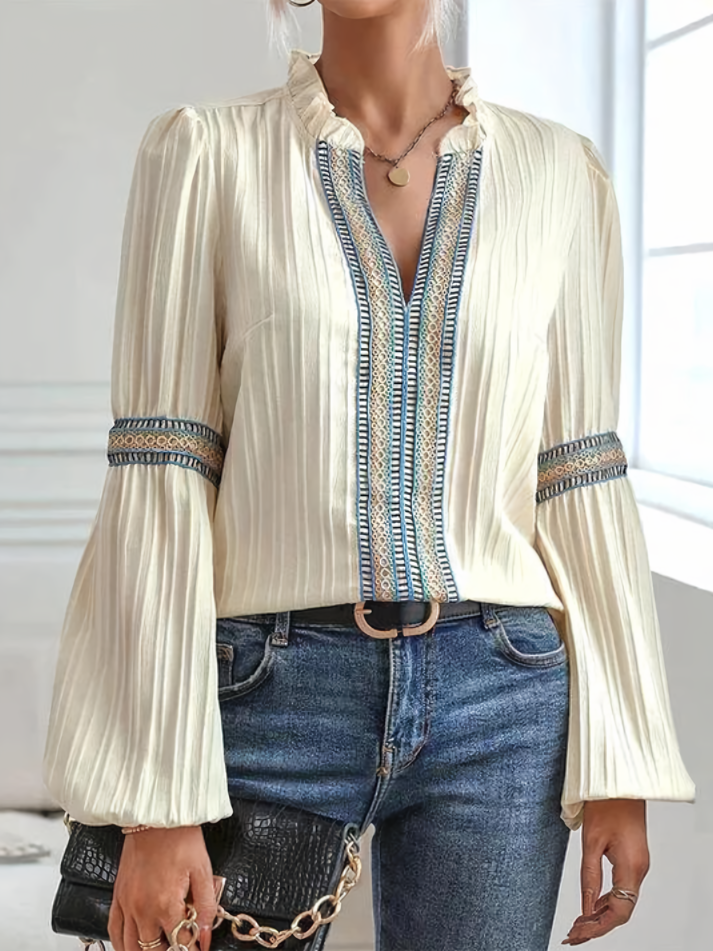 Classic Women's Blouse with Lace Accents